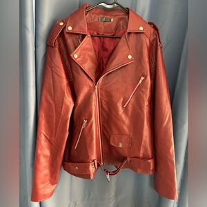 Red Leather Biker Jacket